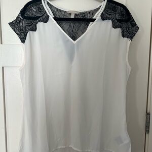 Banana Republic White Top with Black Lace Detail